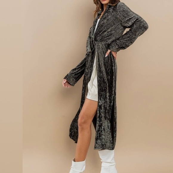 NWT Ces Femme Velvet Green Open Front Duster (Cardigan) - Picture 3 of 6